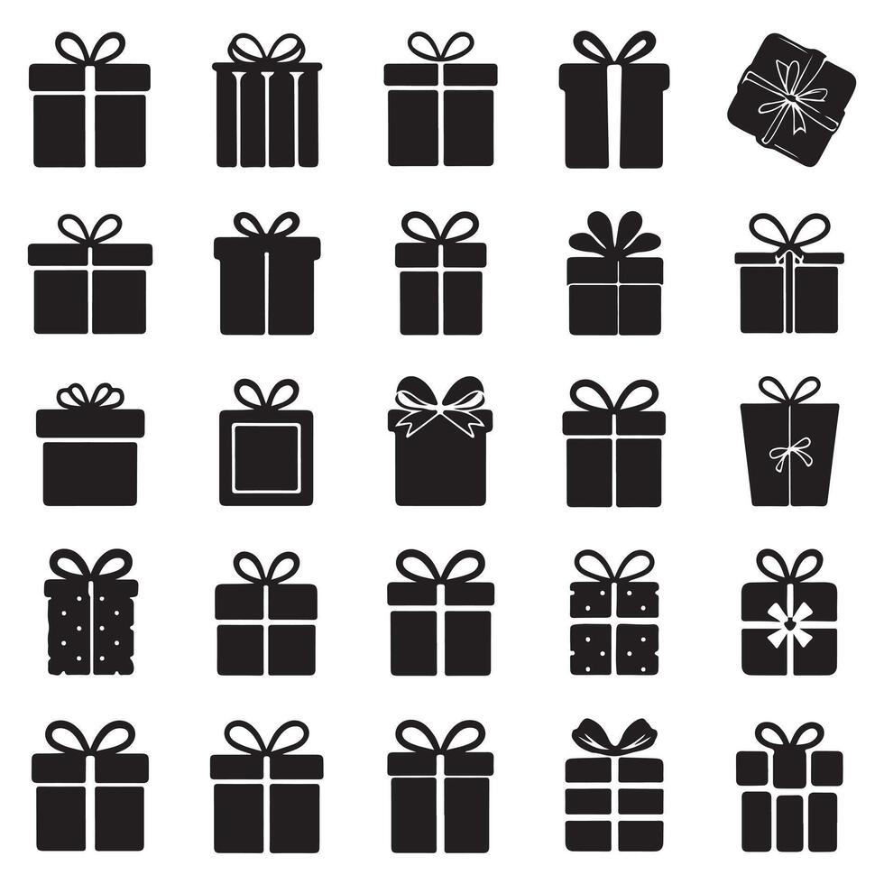 A simple and elegant gift box silhouette with a neatly tied ribbon, symbolizing celebration and surprises. vector