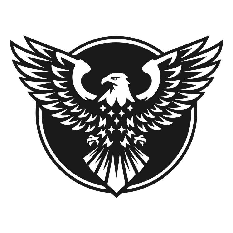 Striking black eagle icon with outstretched wings, representing courage and dominance. vector