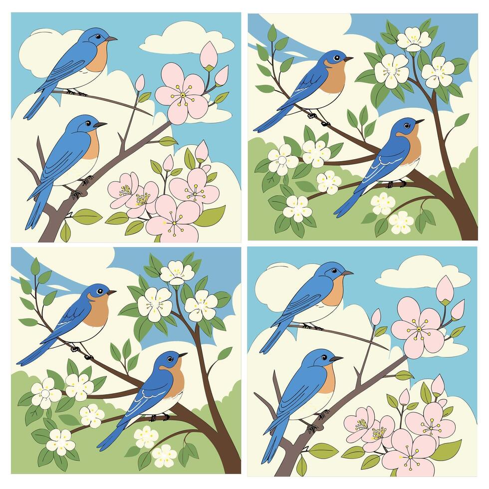Set of birds on a branch vector