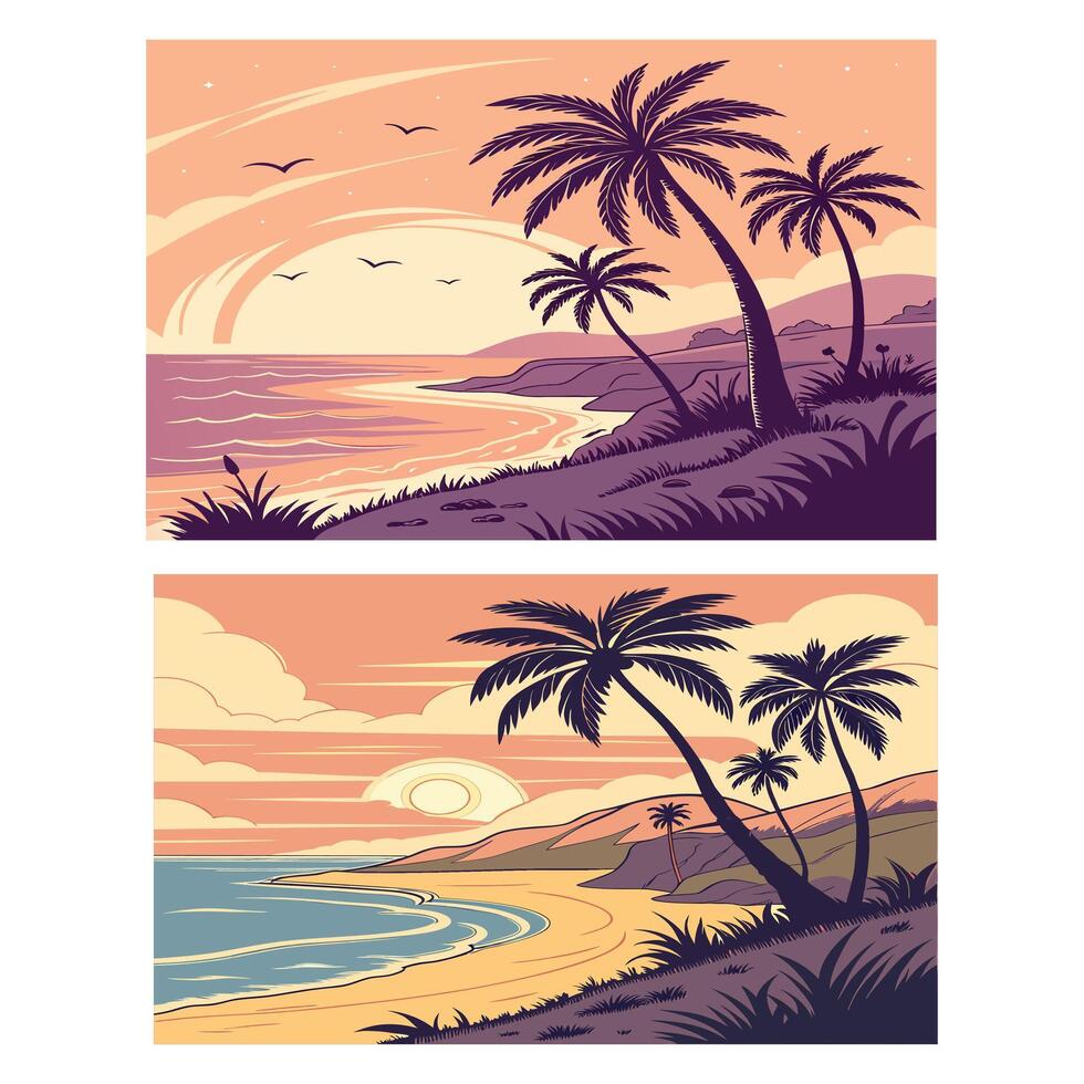 trees on the beach vector