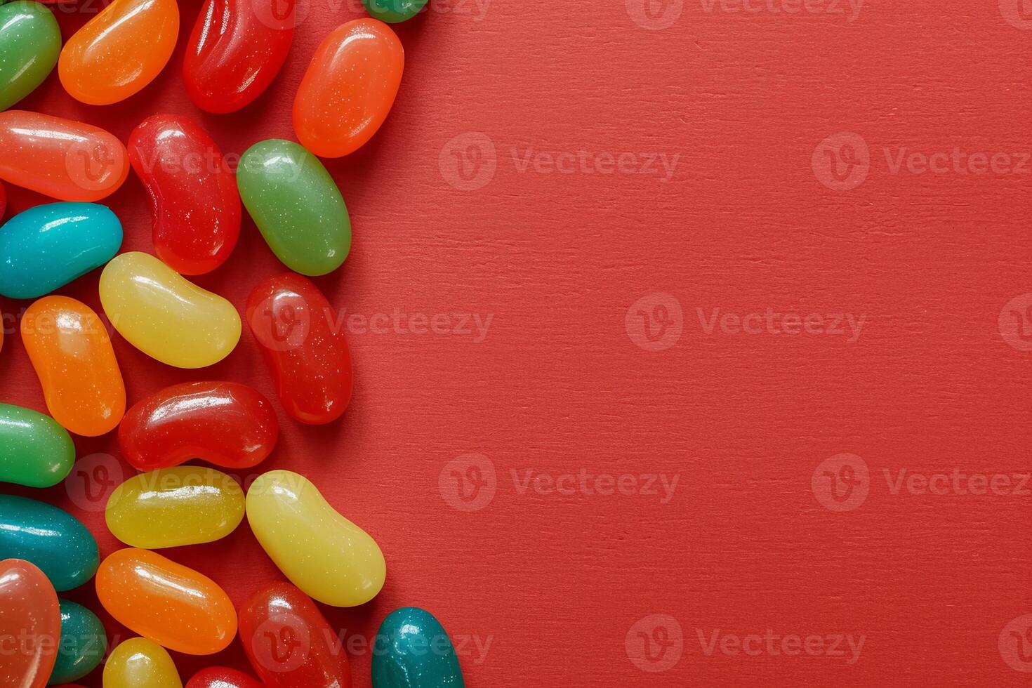 Colorful jelly beans on a striking background photo