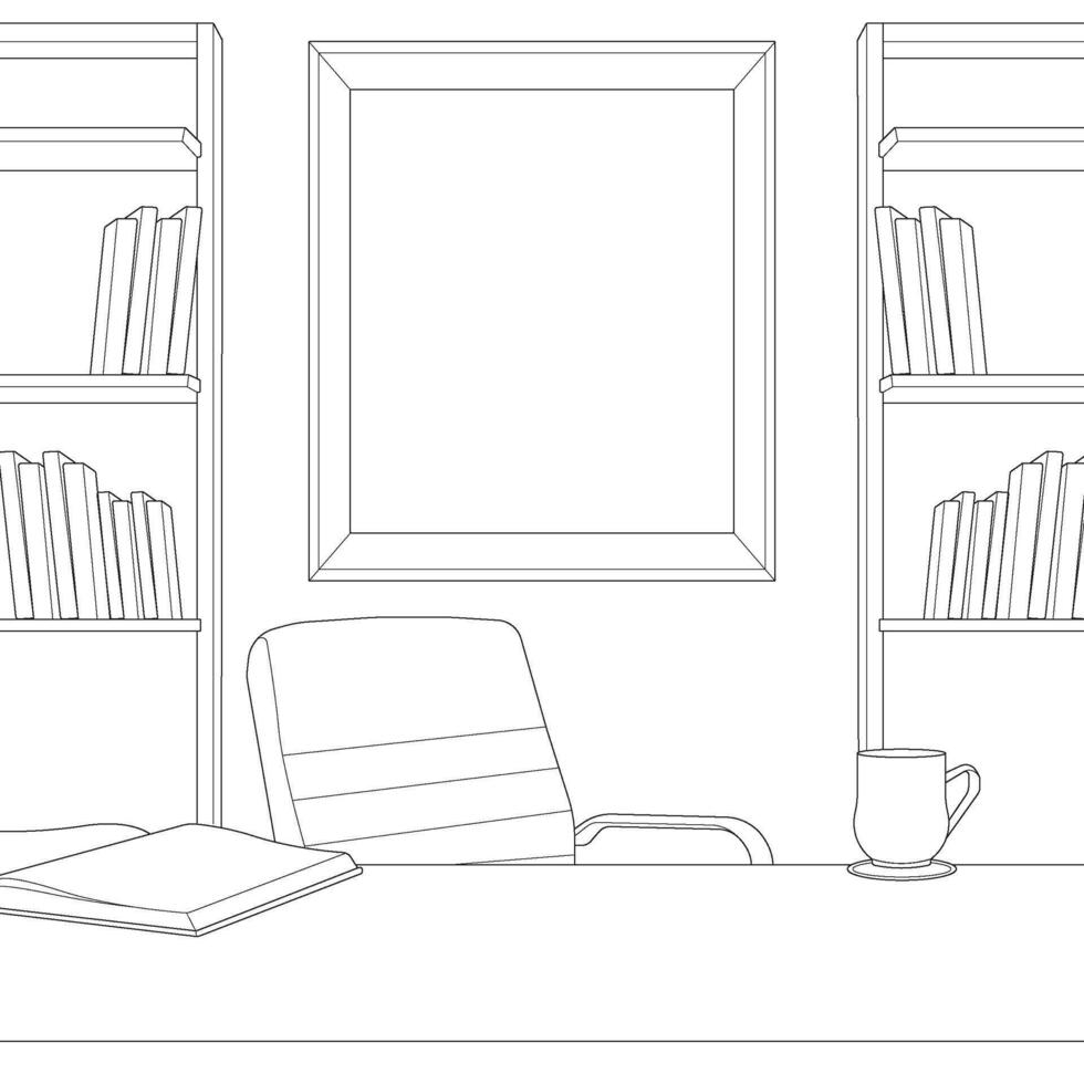 office interior with bookshelf and chair illustration vector