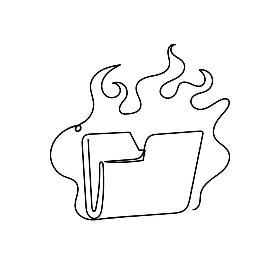 a black and white drawing of a folder with flames vector