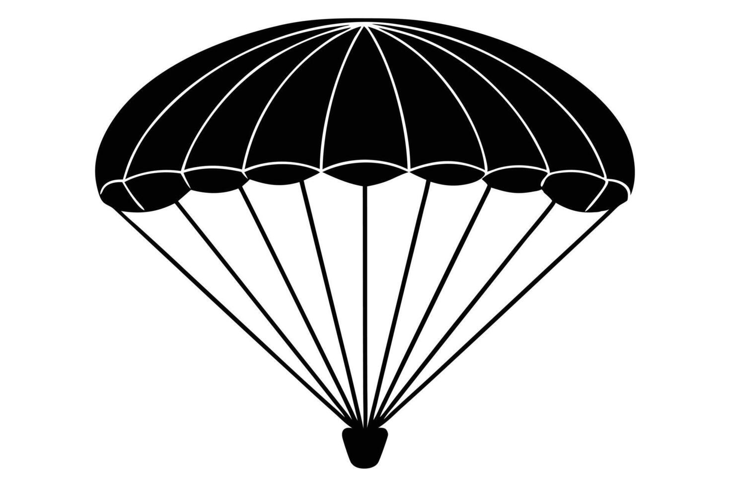 Simple black and white parachute silhouette graphic vector