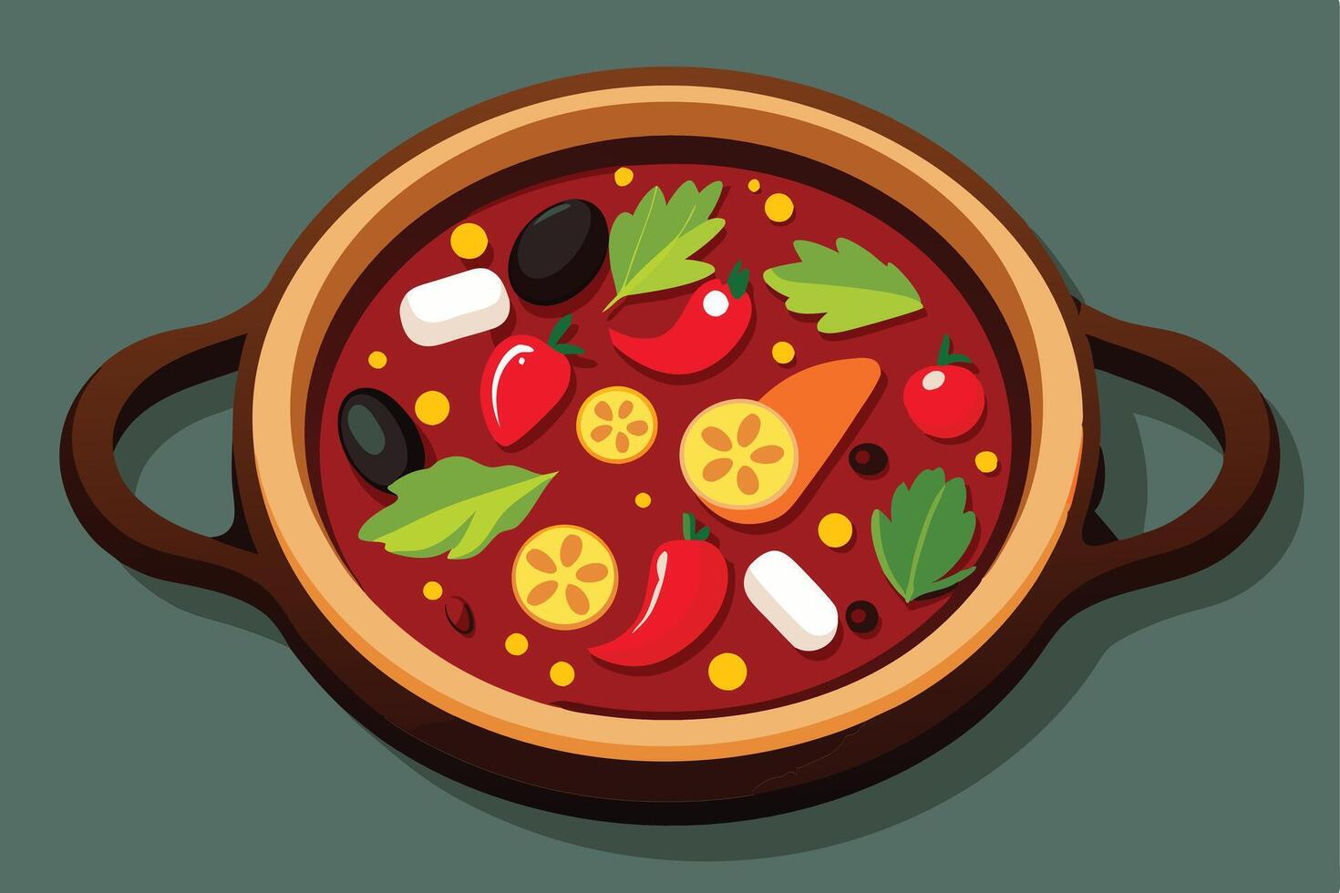 A hot pot filled with various ingredients. vector