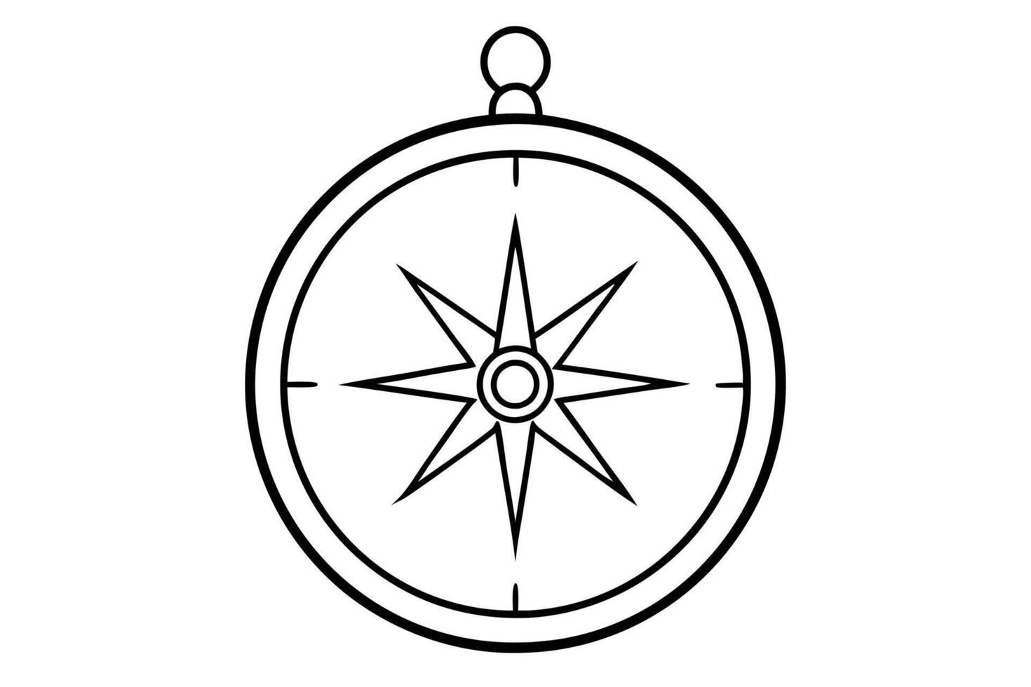 Simple black and white compass icon, perfect for navigational themes. vector