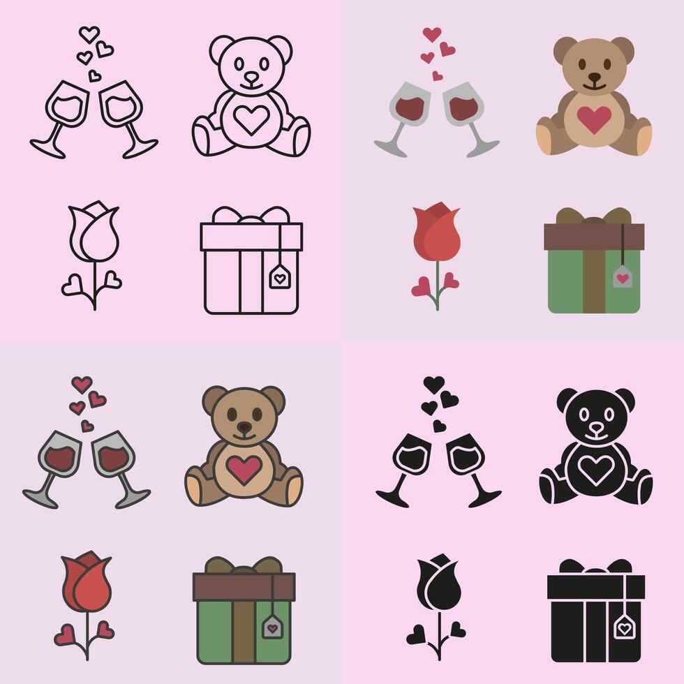 Romantic symbols. Romance icons. Set of elements for Valentine's Day. vector