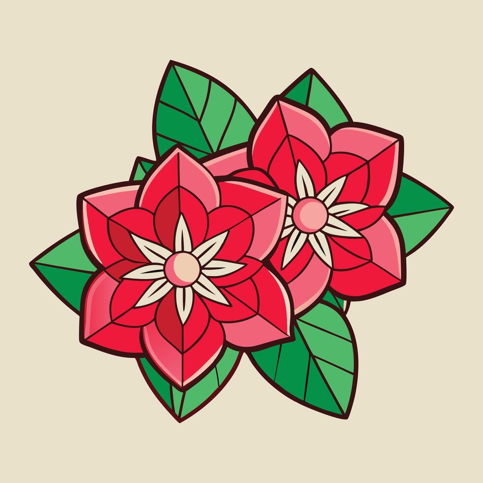 two red flowers with leaves on a beige background vector