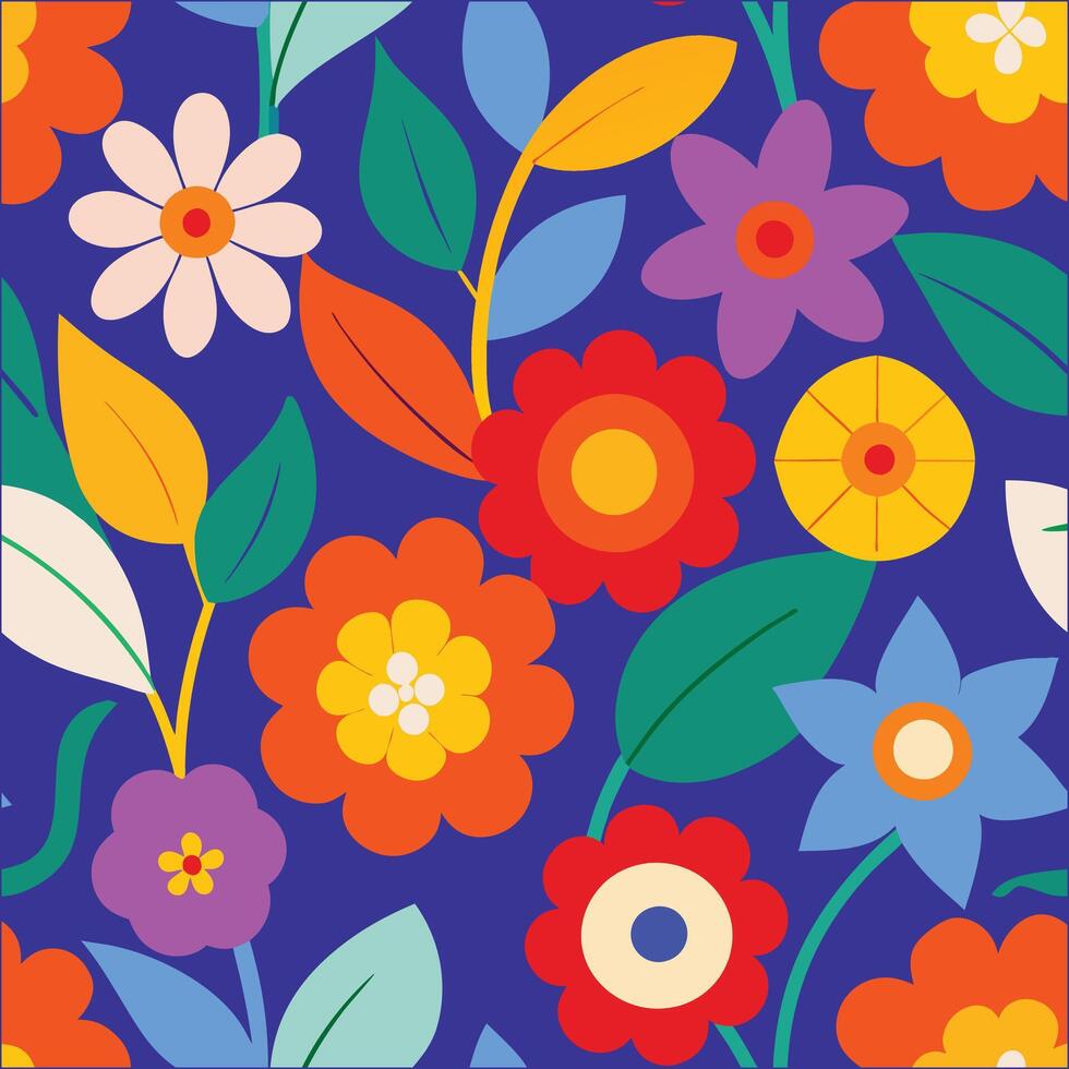 colorful pattern with flowers and leaves. vector