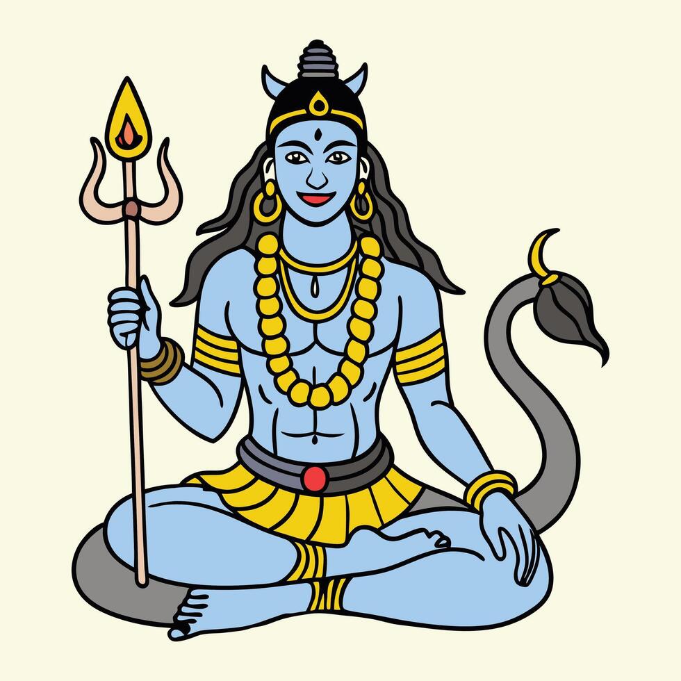 lord shiva sitting in lotus position with a snake vector