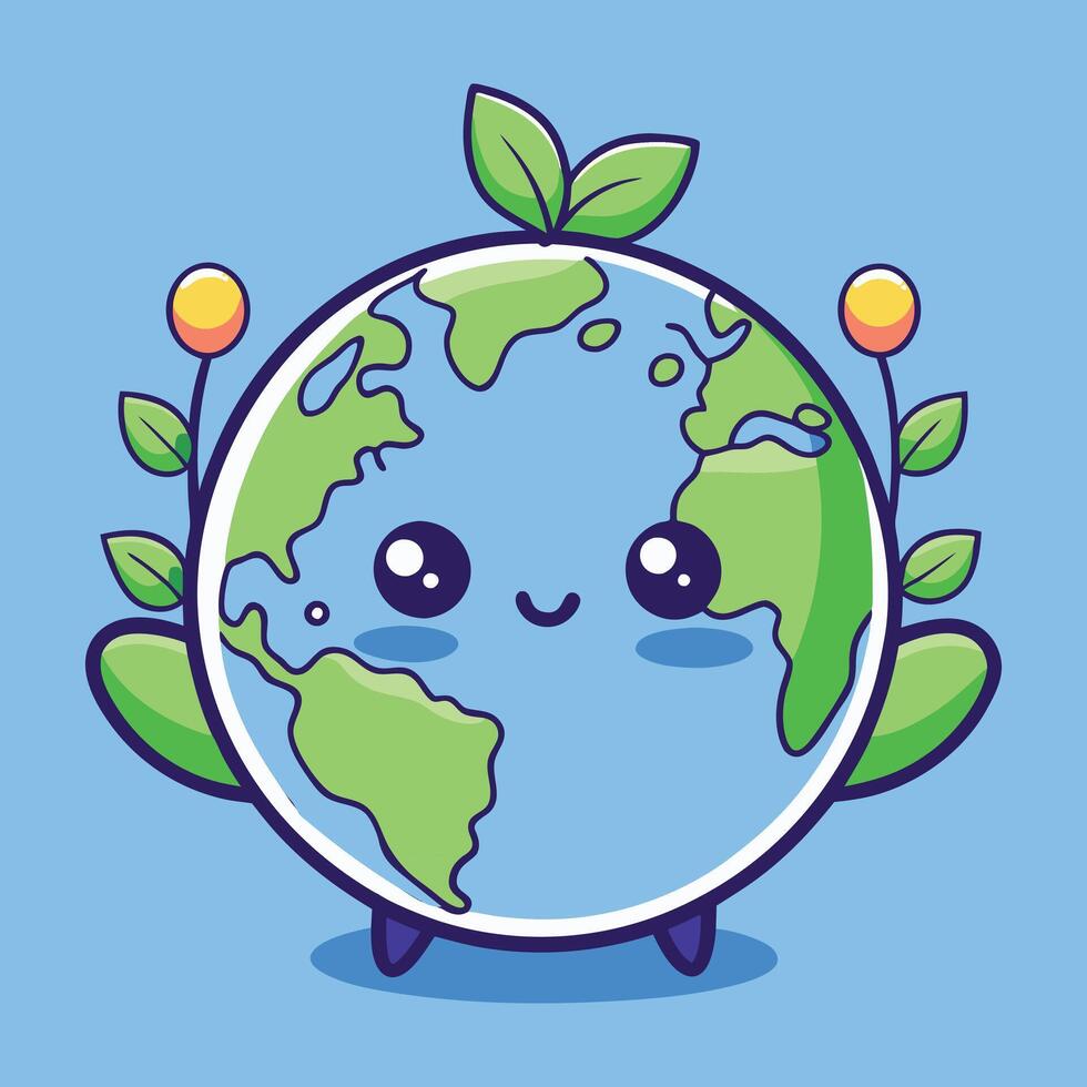 earth planet cute cartoon illustration vector