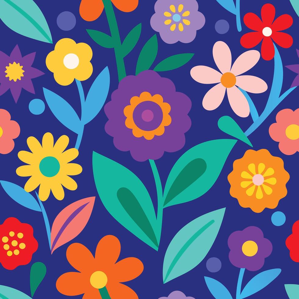 a colorful floral pattern with flowers and leaves vector