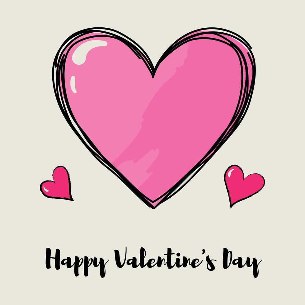 Horizontal poster Valentine's Day. Hand drawn card with big heart. Valentine's Day card. Watercolor love card vector