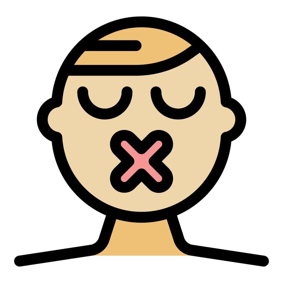Young man keeping quiet with his mouth sealed with tape cross showing privacy and silence vector