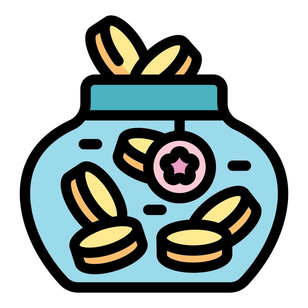 Glass jar filled with golden coins and hanging decoration representing savings and investment vector