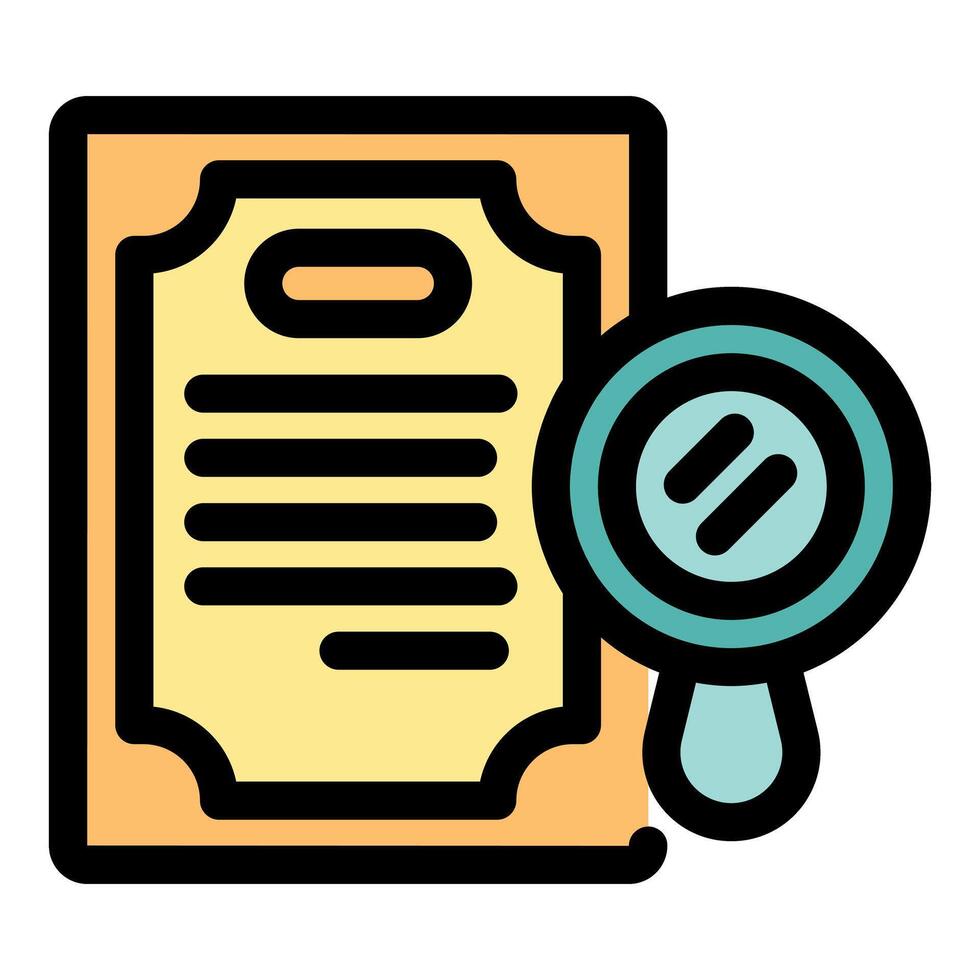 Magnifying glass inspecting official document for authenticity verification vector