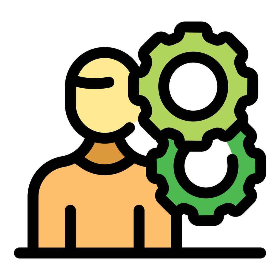 Person managing and implementing strategic business processes with gears vector