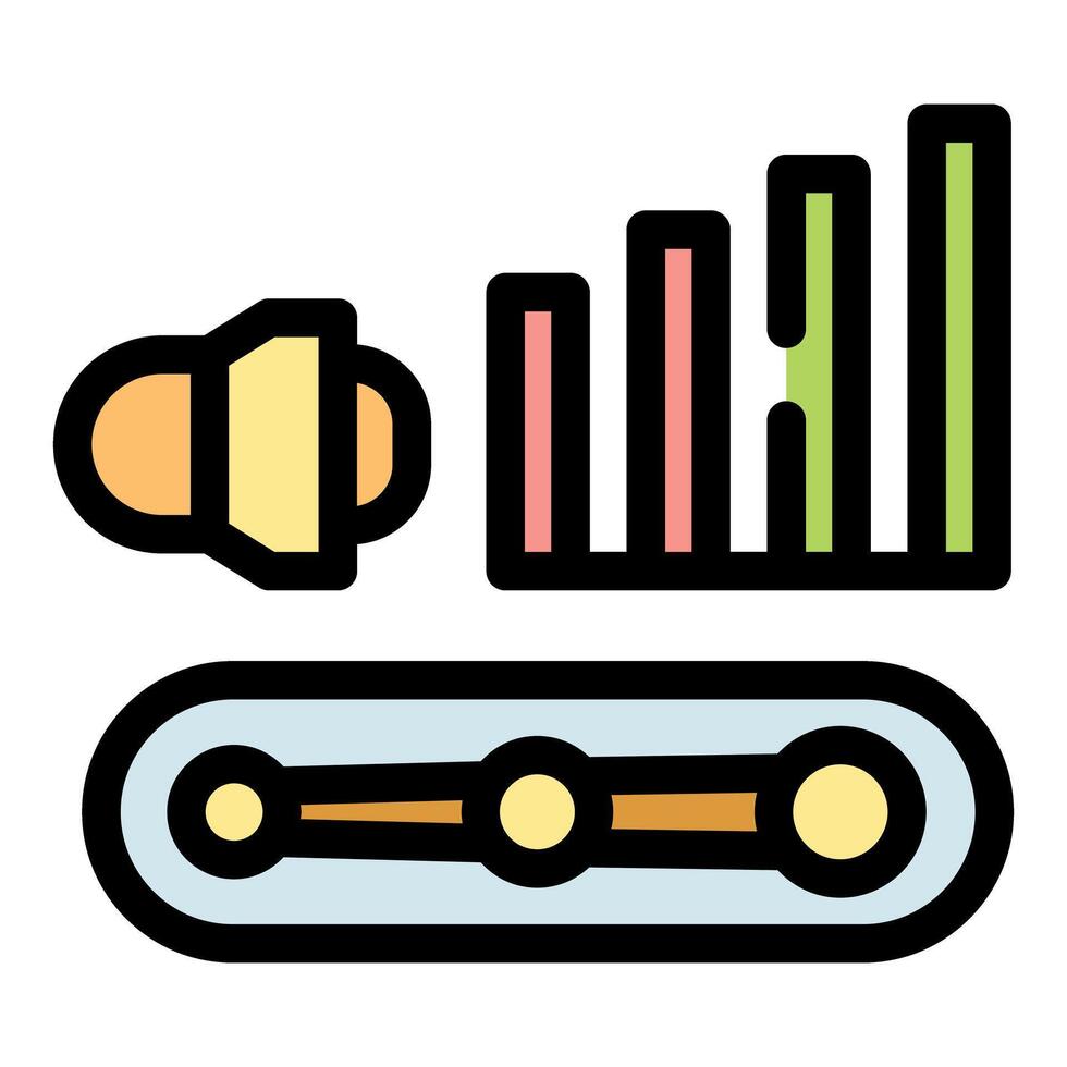 Audio player interface showing increasing volume, playback progress, and speaker icon vector