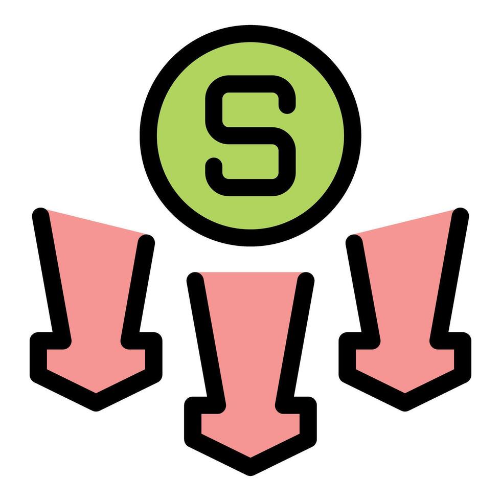 Splitting money with three downward pointing arrows and currency symbol s vector