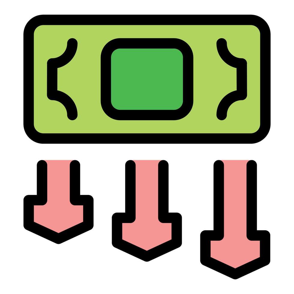 Money bill losing value with three downward arrows representing deflation vector