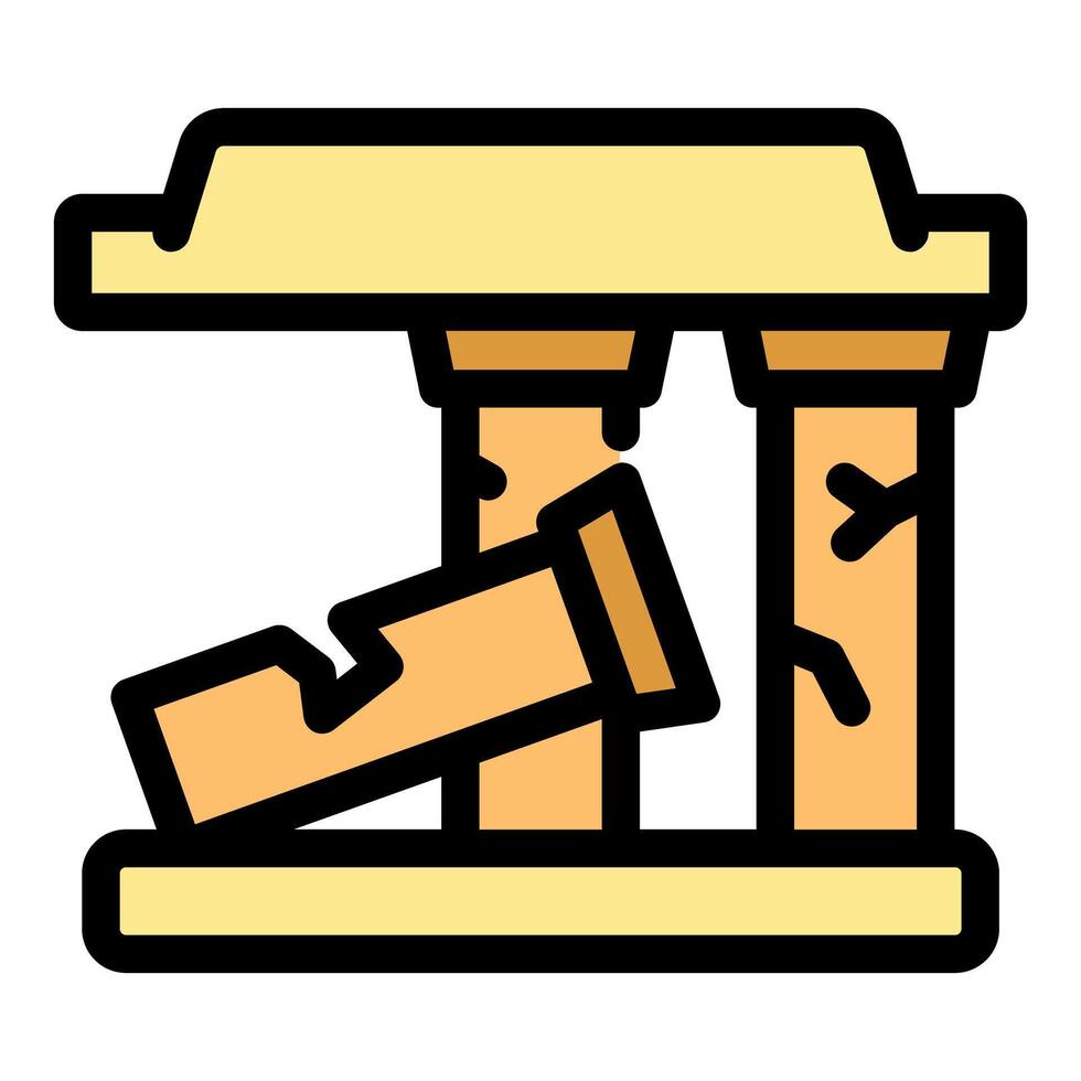 Destroyed building with broken pillar and fallen column illustrating war destruction vector