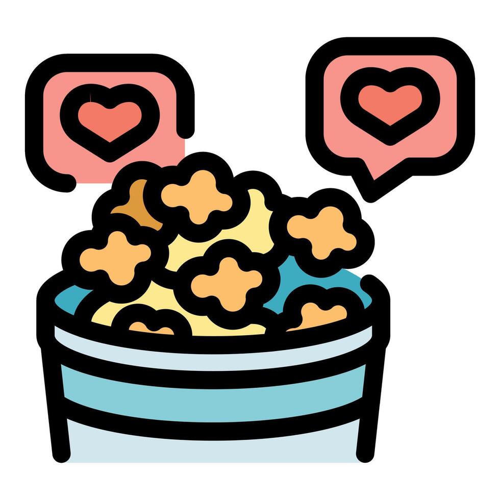 Popcorn bucket with heart icons above vector