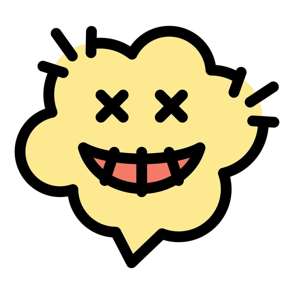 Yellow speech bubble showing tongue with crosses on eyes, expressing crazy emotion vector