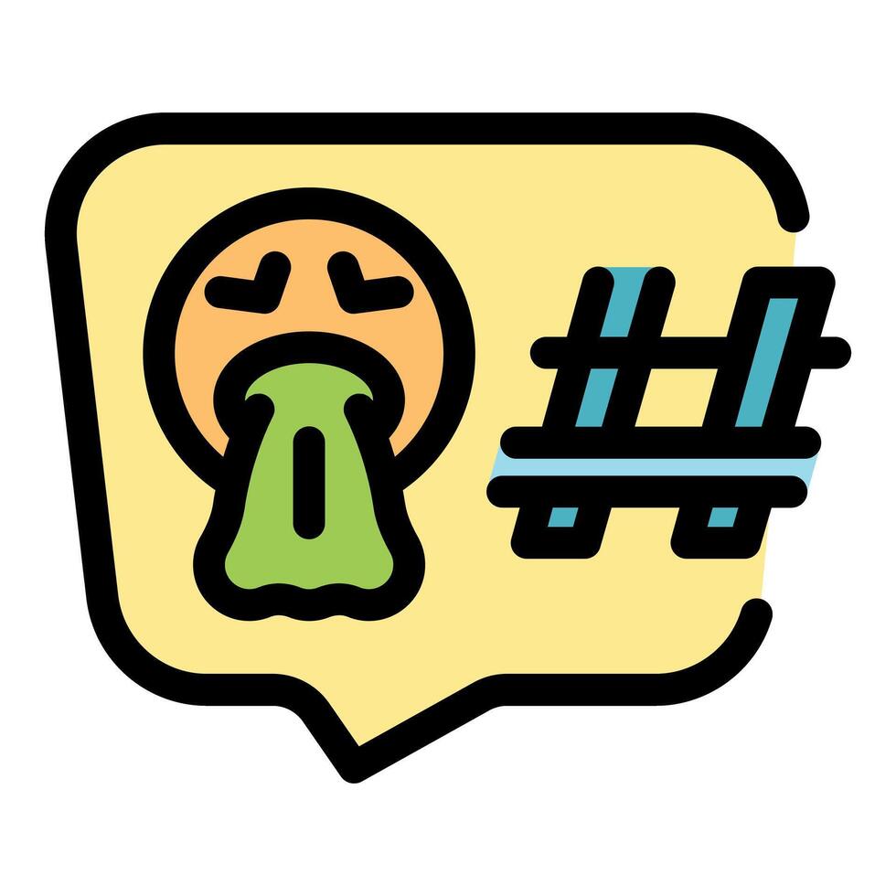 Vomiting emoji and hashtag in speech bubble vector