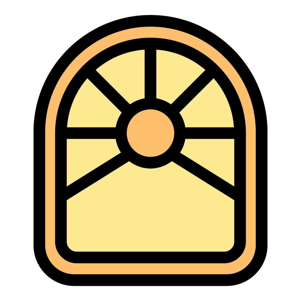 Radiant yellow arched window with sunburst design vector