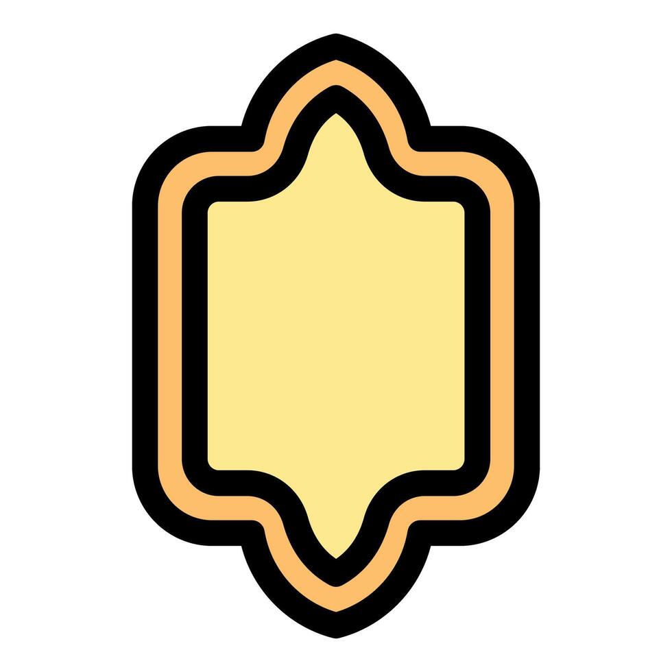 Yellow islamic rectangular frame with rounded corners and pointed arches representing traditional design vector