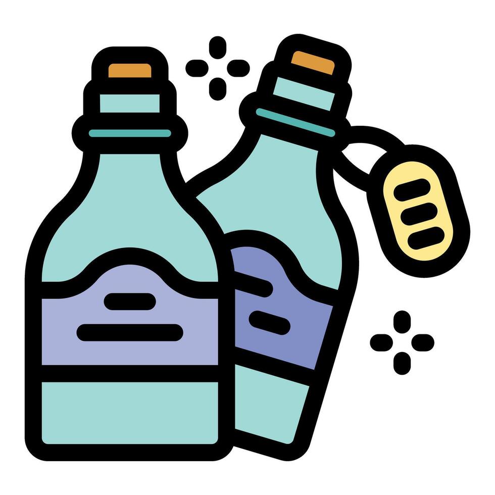 Two bottles of beverage with labels and caps vector