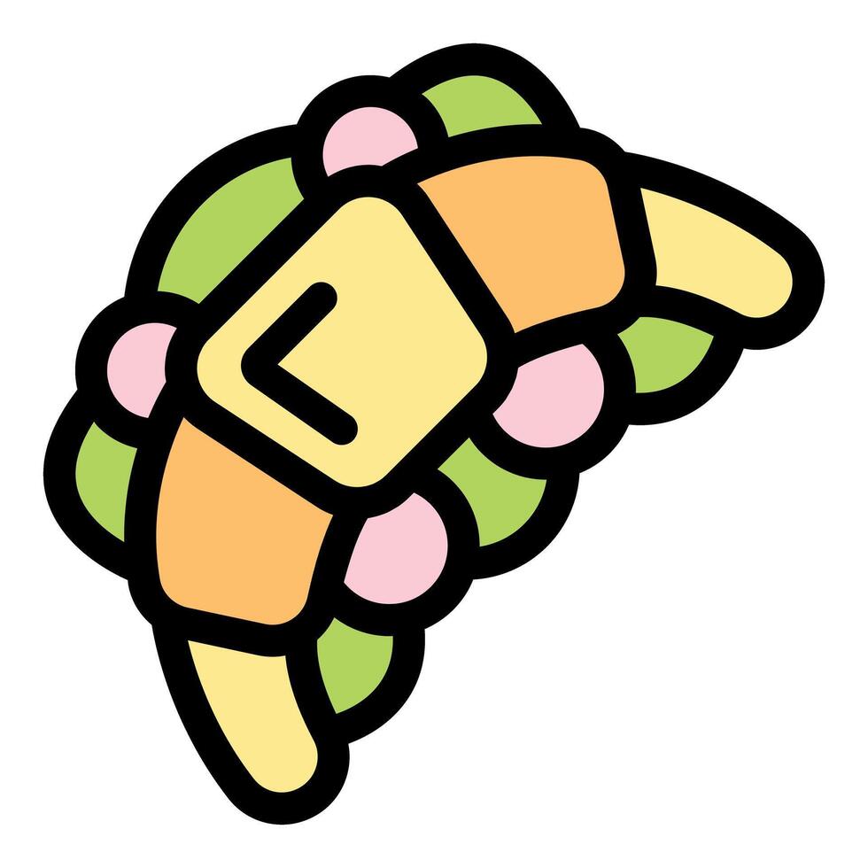 Colorful cartoon croissant with leafy garnish vector