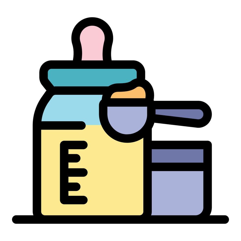Preparing infant formula with scoop and bottle, nutrition for babies vector
