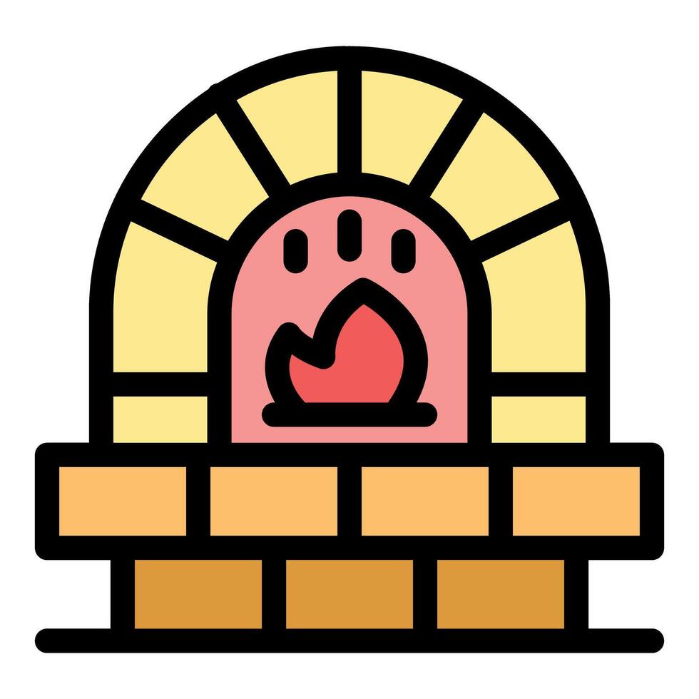 Cartoon style brick oven with burning fire vector