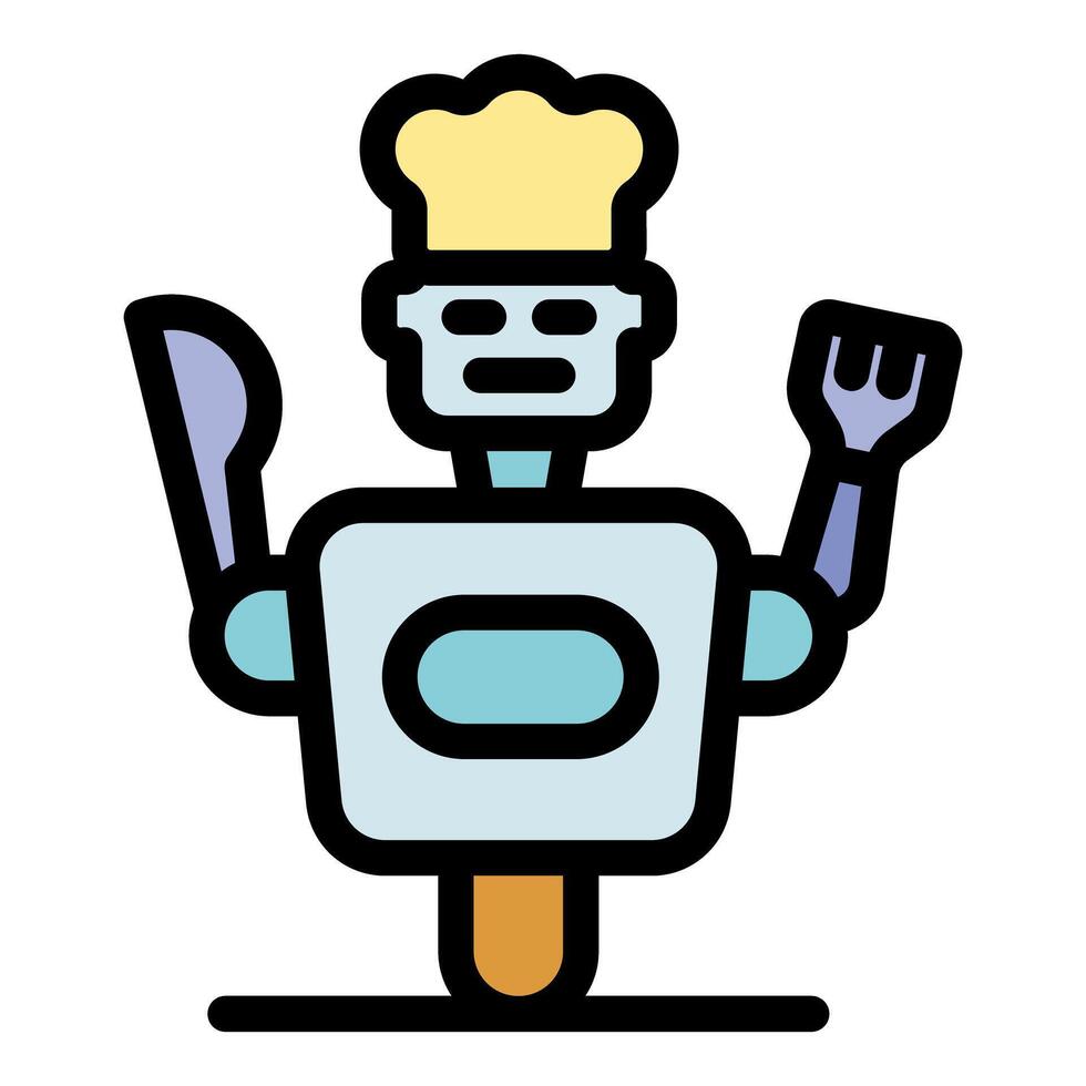 Robot chef holding fork and knife, symbolizing automation and ai in cooking vector