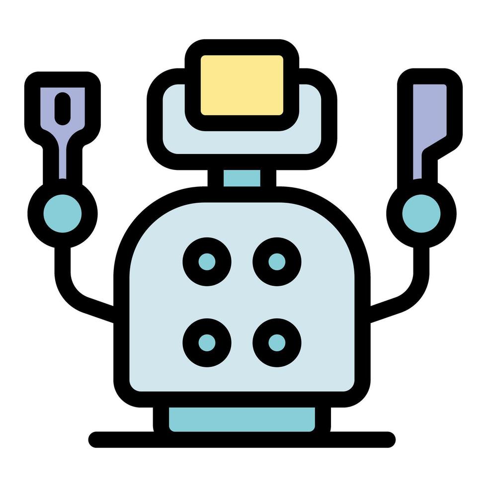 Kitchen robot holding fork and knife, ready to cook or serve food vector