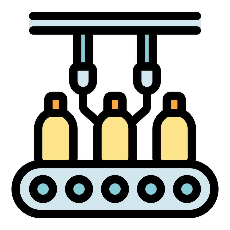Bottles filling on conveyor belt in automated production line vector