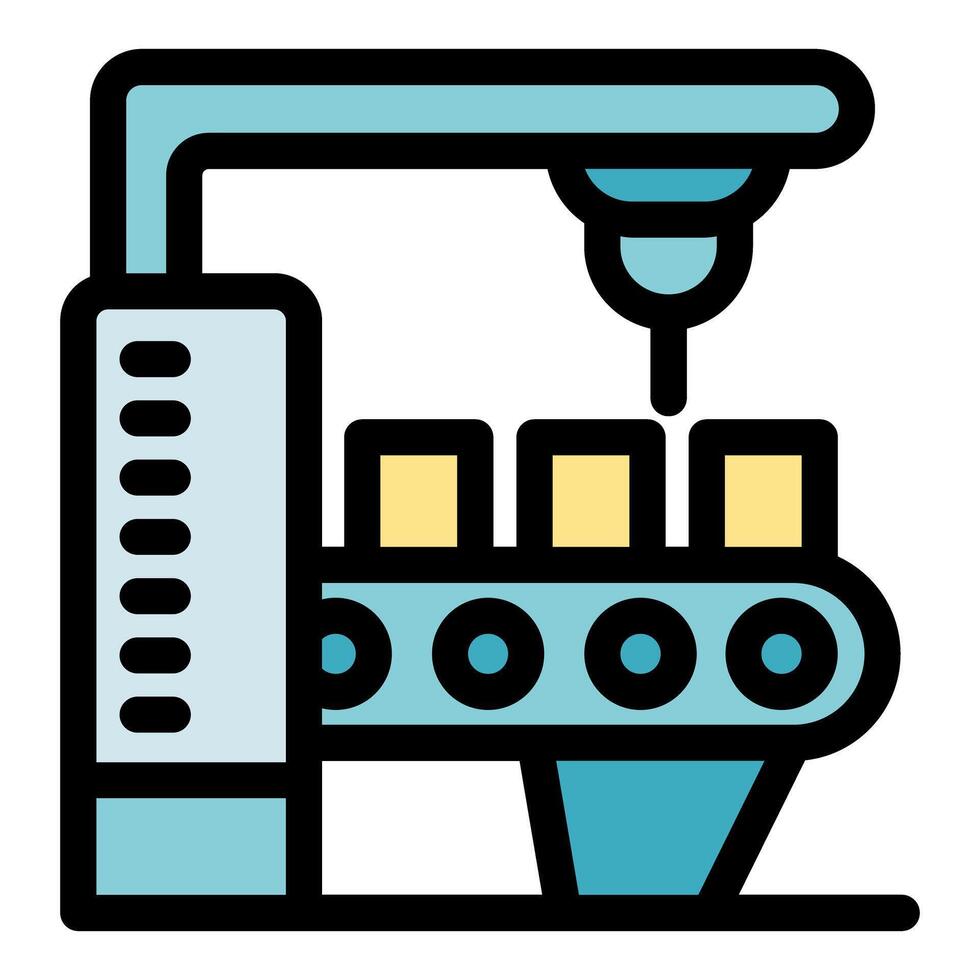 Robotic arm processing products on conveyor belt in factory automation vector