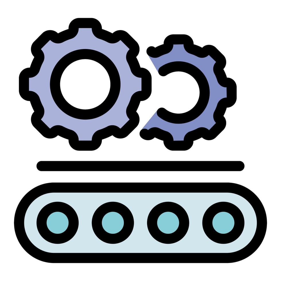 Gears rotating on conveyor belt in factory setting vector