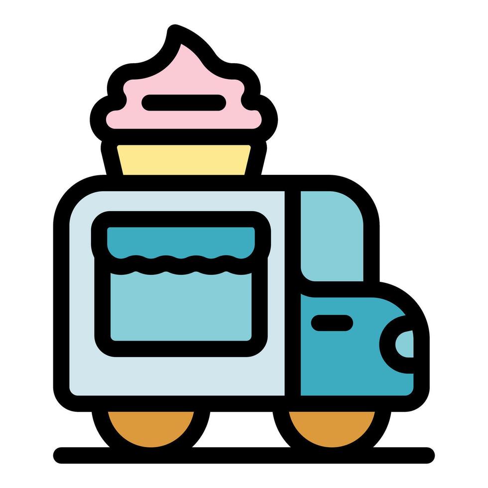 Colorful ice cream truck illustration with cupcake vector