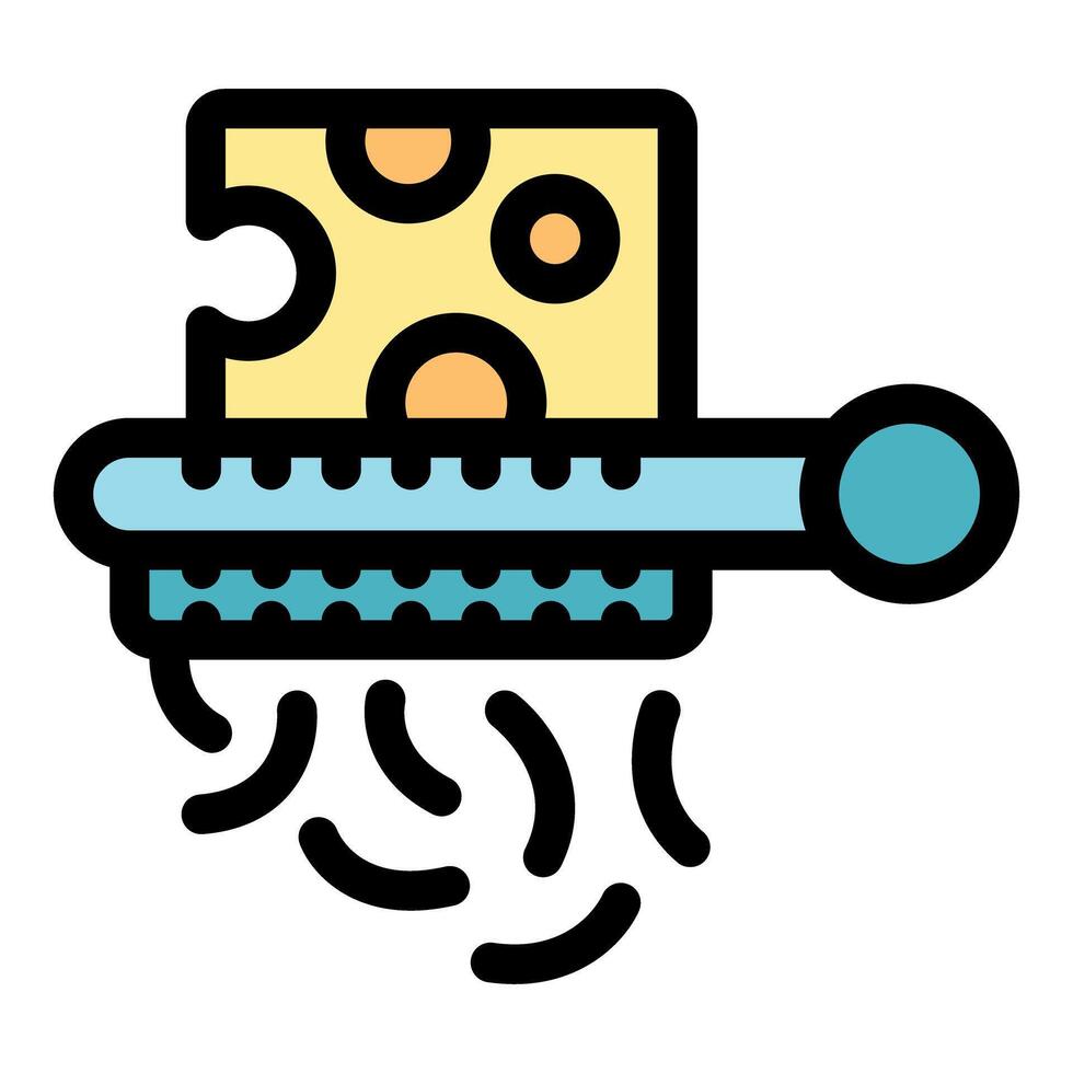 Grater grating cheese block into small pieces, kitchen utensil for cooking vector