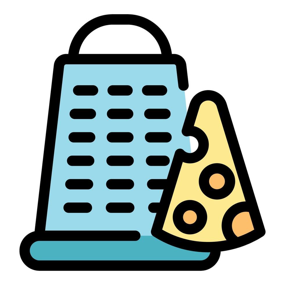 Grater and cheese wedge, preparing ingredients for cooking vector