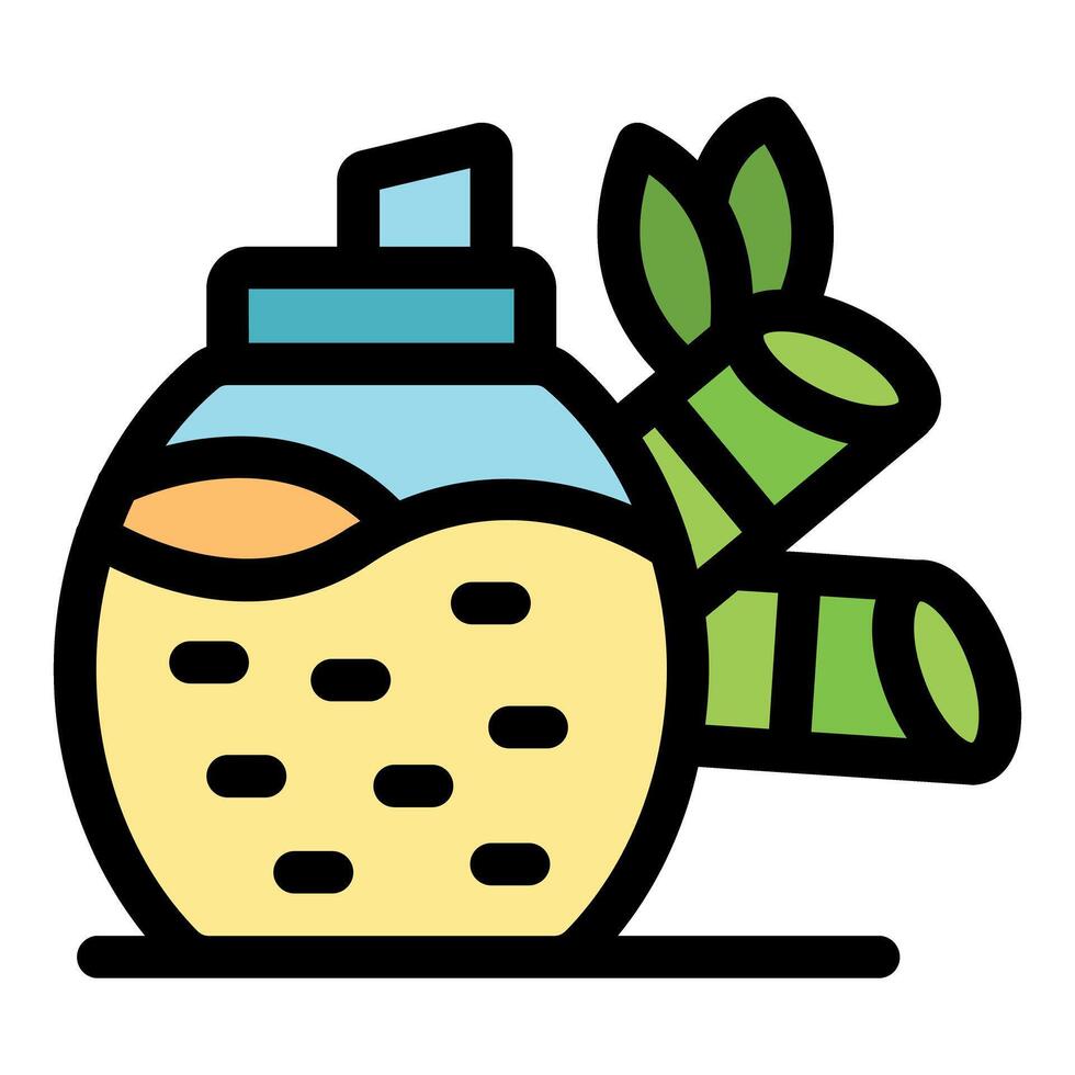 Sugar dispenser filled with brown sugar and decorated with sugar cane stalks vector
