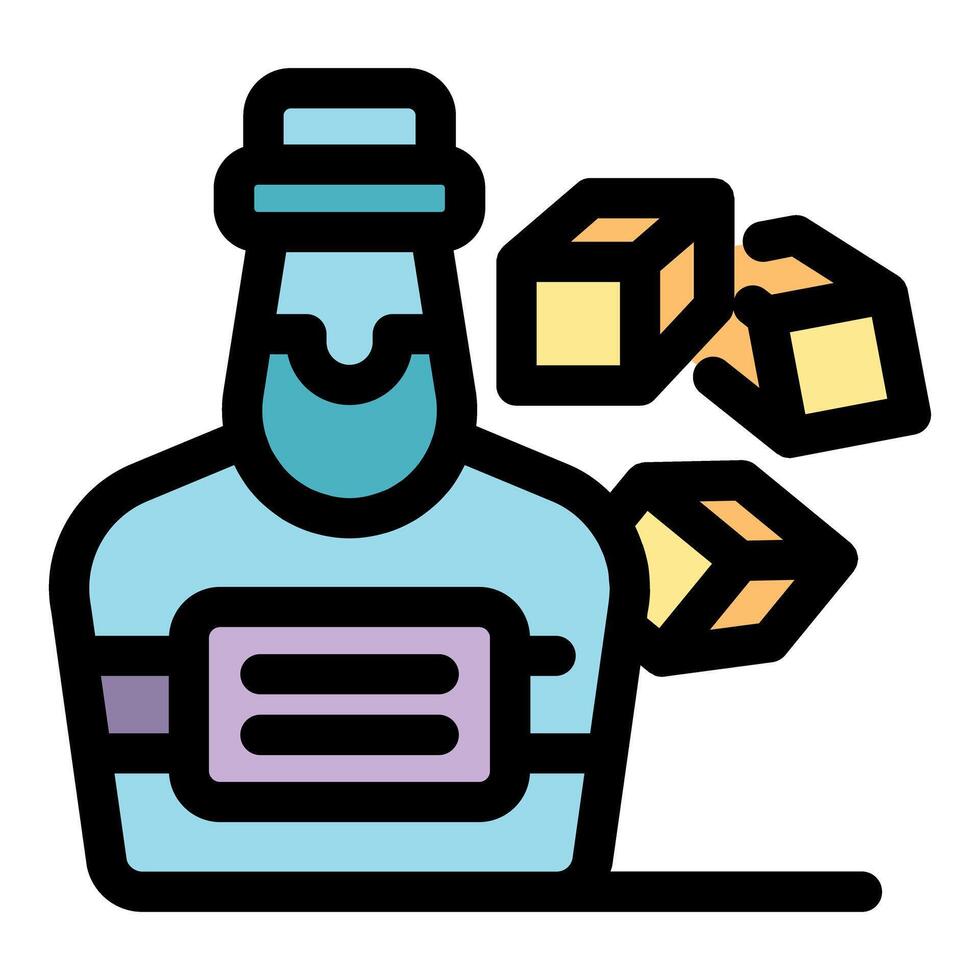 Alcohol bottle with sugar cubes falling, representing sugary alcoholic drinks vector