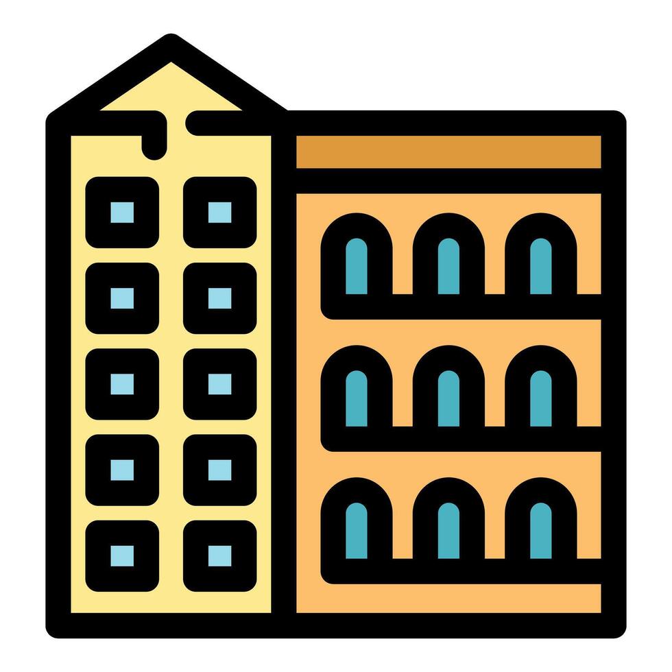Modern and ancient buildings standing side by side representing architectural contrast vector