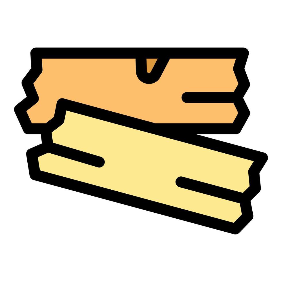 Two cartoon wooden planks overlapping with bold outlines vector