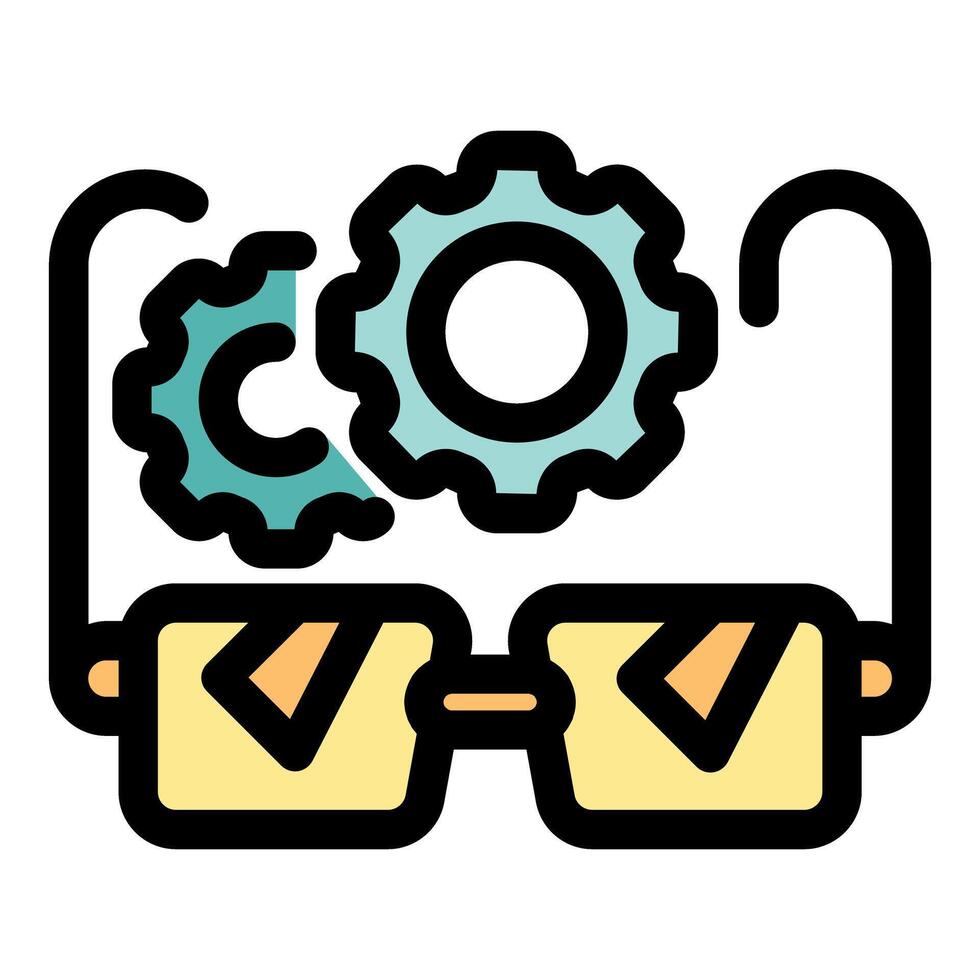 Gears rotating above eyeglasses symbolizing planning and vision vector