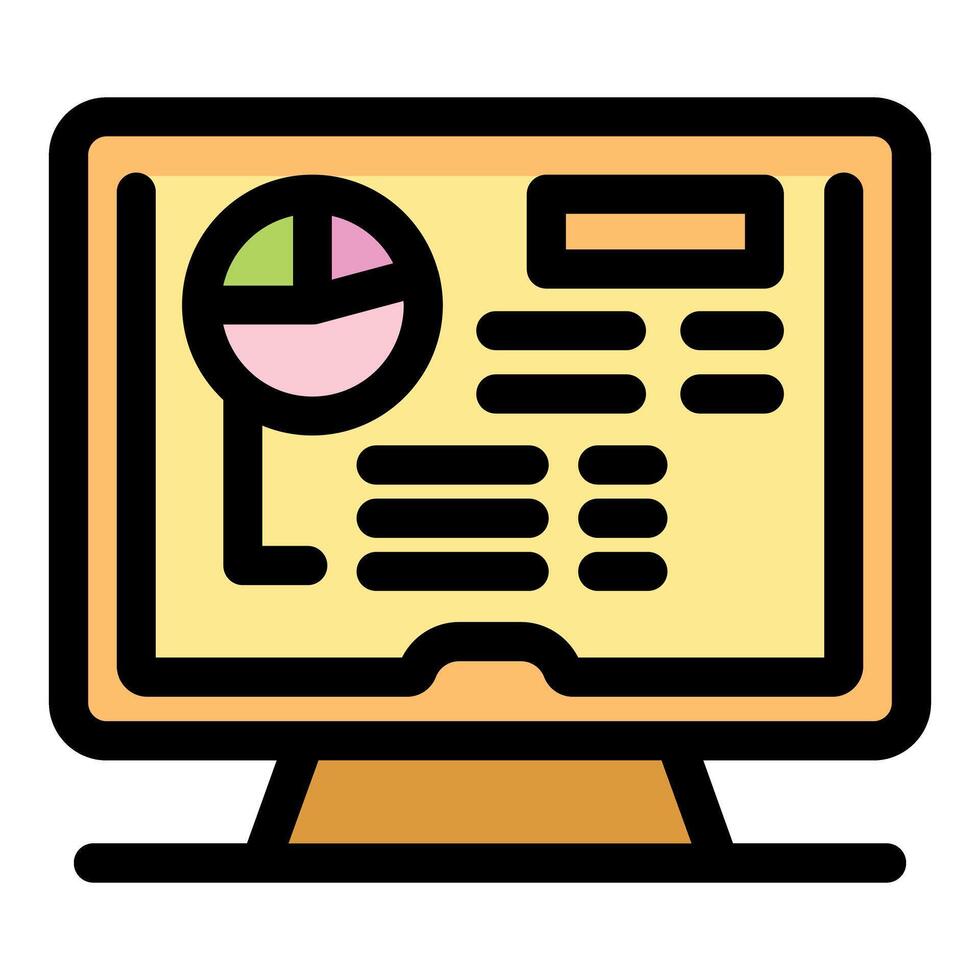 Computer monitor displaying market analysis with pie chart and data vector