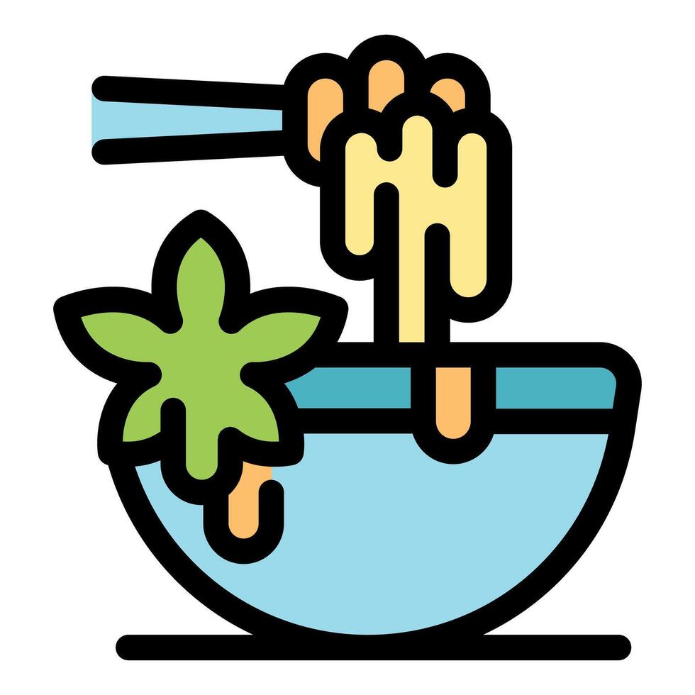 Cartoon style noodles in a bowl with chopsticks vector