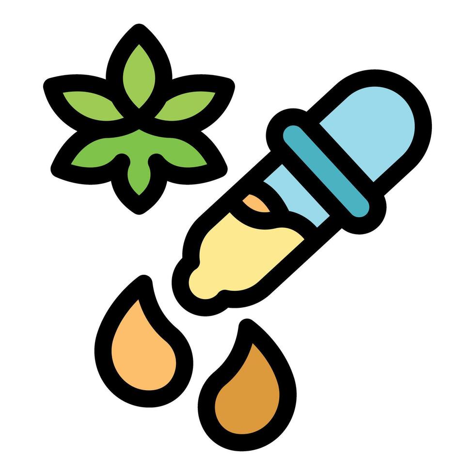 Dropper pouring cannabis oil near marijuana leaf, medical cannabis concept vector